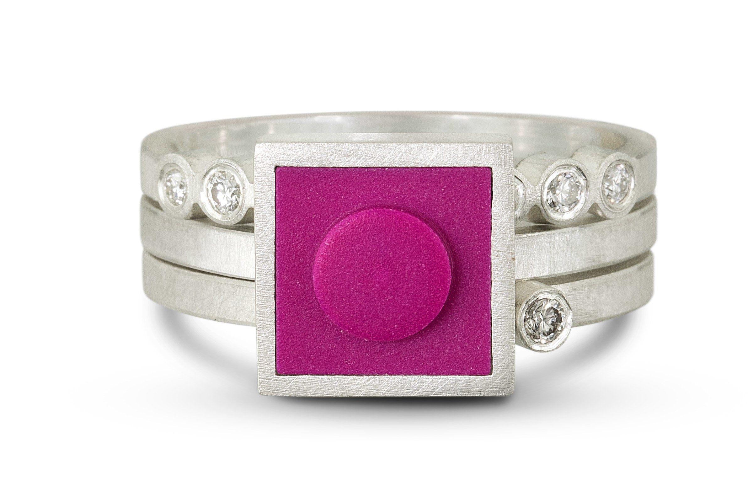 watermelon, shown stacked with the artist's other rings