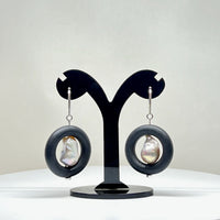 Black Rubber and Baroque Pearl Earrings