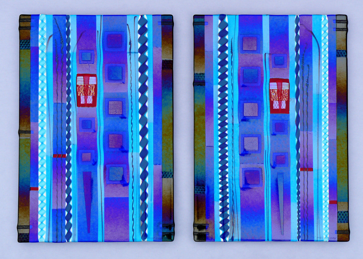 Blue Sky Diptych Panels in Cobalt and Aqua