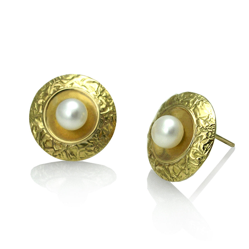 Disk Studs with Bottom Pearl Earrings