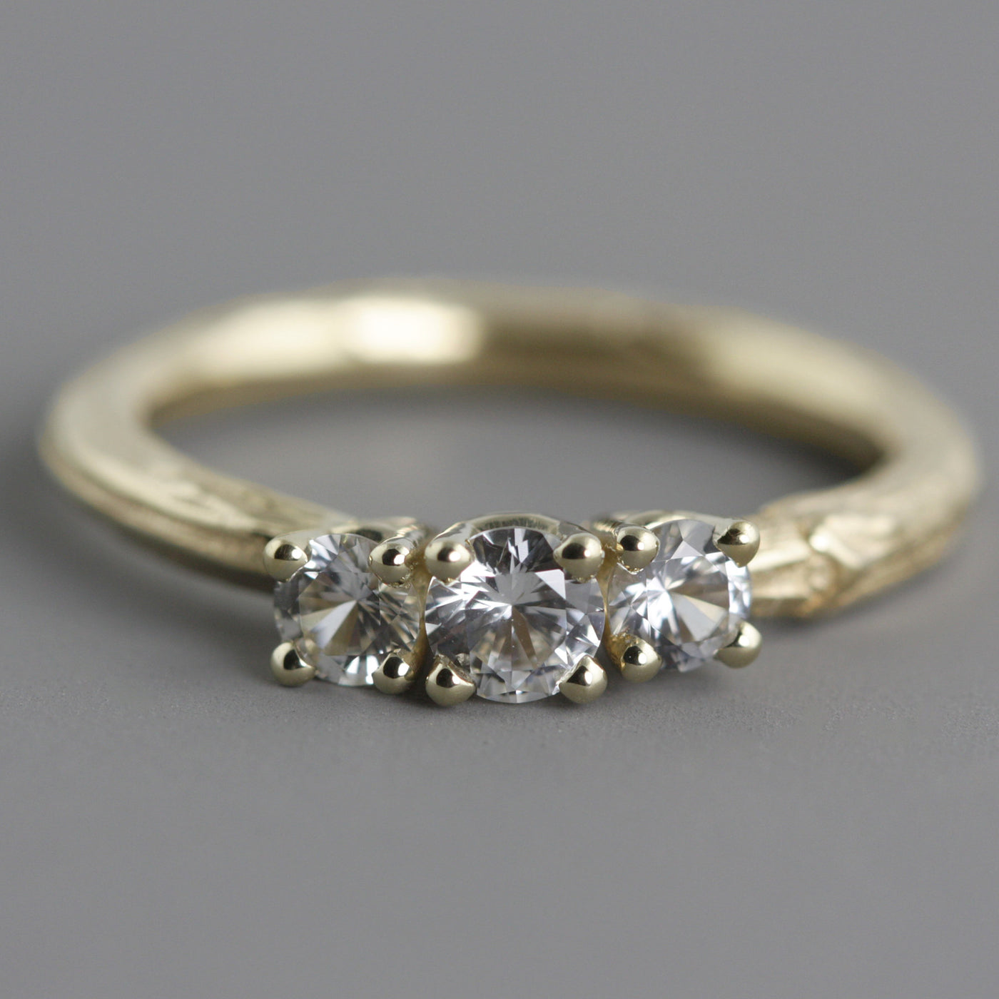 Three-Stone Sapphire Twig Ring with Yellow Gold