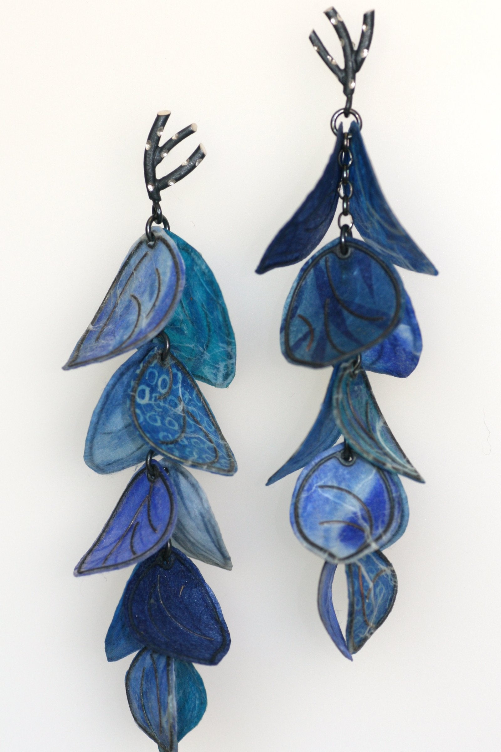 Upturned Petal Blossom Earrings in Cobalt and Azure