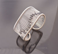 Silver Wave Cuff with Hematite Beads