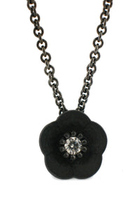 Cherry Blossom Pendant in Blackened Silver with Diamond