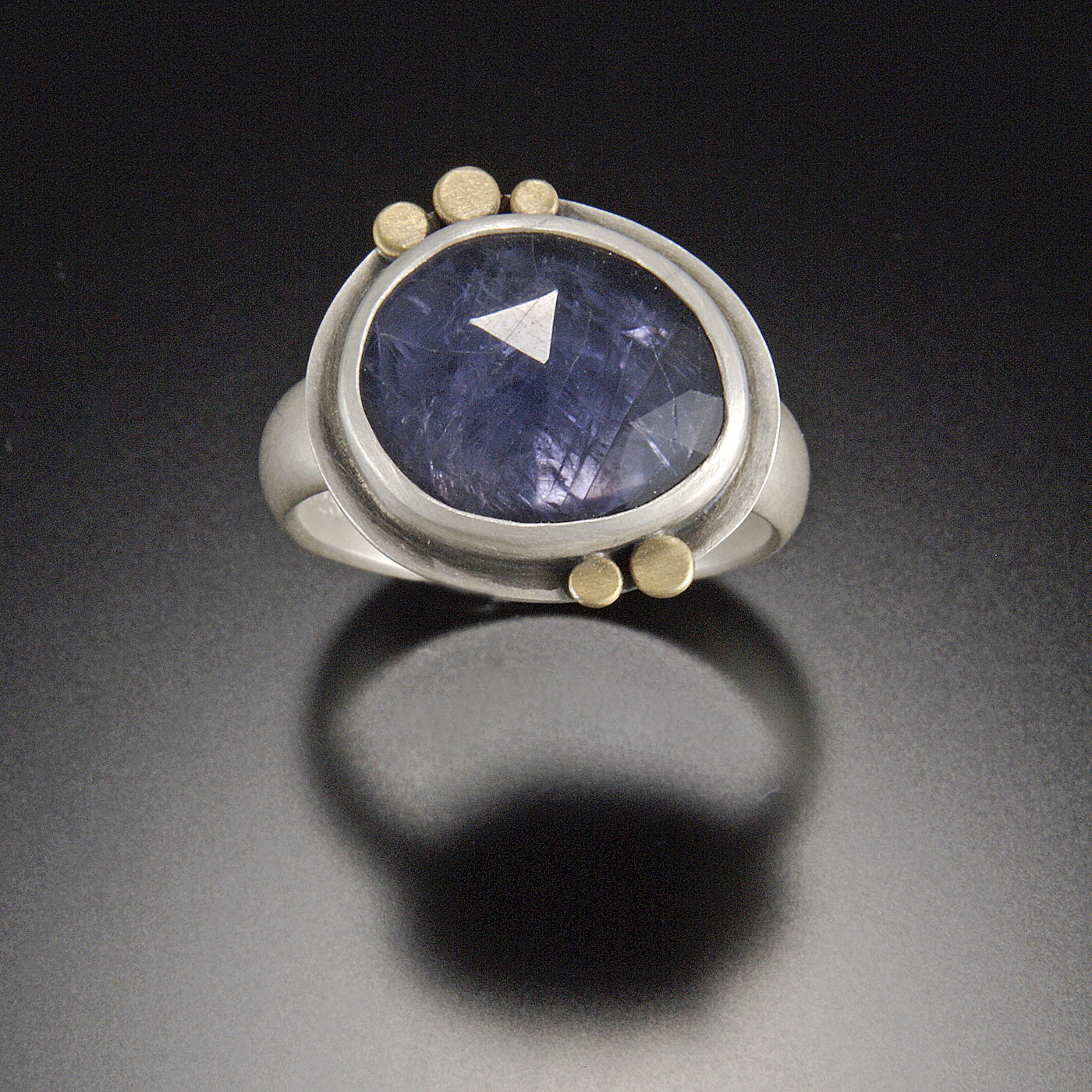 Rose Cut Iolite Ring with Five 22k Dots