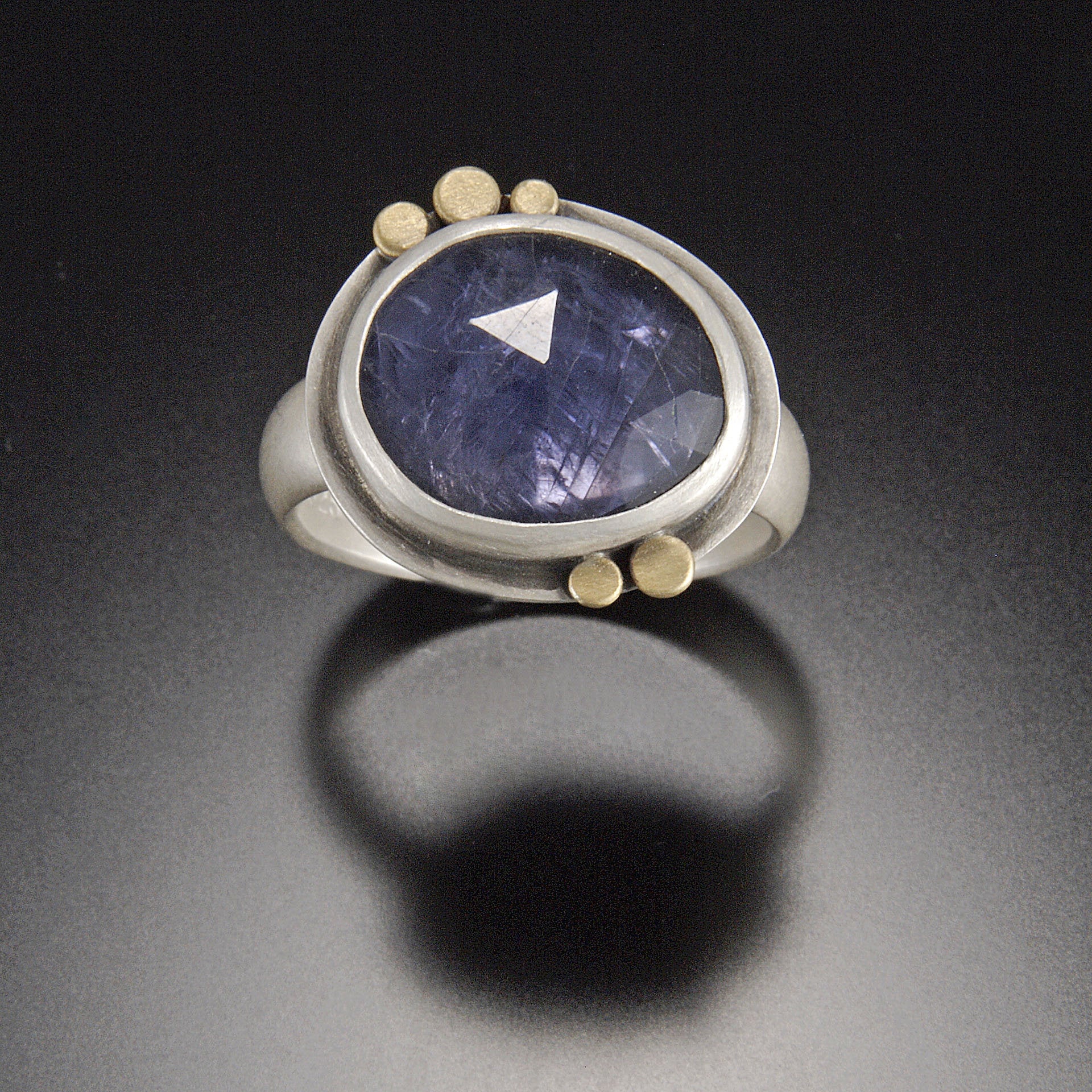 Rose Cut Iolite Ring with Five 22k Dots