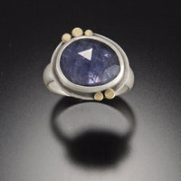 Rose Cut Iolite Ring with Five 22k Dots