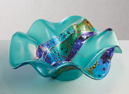 Copper Sea Turtle on Aquamarine Art Glass Decorative Bowl