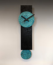 Narrow Black Pendulum Clock with Verdigris Copper by Leonie Lacouette (Wood & Metal Clock)