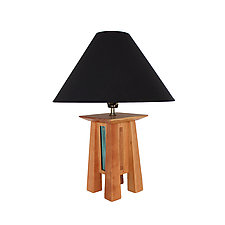 Prairie Lamp in Cherry with Black Linen Shade by Desmond Suarez (Wood Table Lamp)