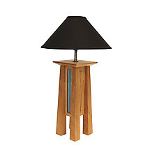 Tall Prairie Lamp in Cherry with Black Linen Shade by Desmond Suarez (Wood Table Lamp)