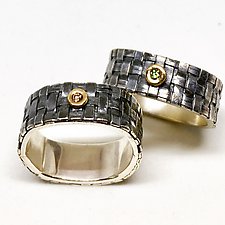 Square Basket Weave Ring by Linda Bernasconi (Gold, Silver & Stone Ring)