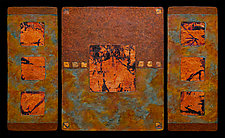 Earth and Fire: Sage L Triptych by Kara Young (Mixed-Media Wall Hanging)