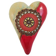 Red Cirque Medallion by Laurie Pollpeter Eskenazi (Ceramic Wall Sculpture)