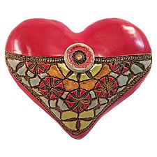 Blanket Stitch and Button in Red by Laurie Pollpeter Eskenazi (Ceramic Wall Sculpture)