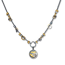 Black and Gold Keum-Bo Diamond Disk Necklace by Suzanne Q Evon (Gold, Silver & Stone Necklace)