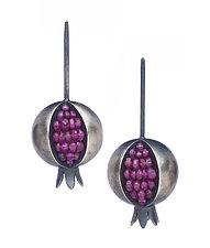 Pomegranate Earrings by Boline Strand (Silver & Stone Earrings)