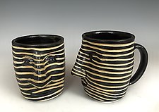 Horizontal Lines Face Mug by Larry Halvorsen (Ceramic Mug)