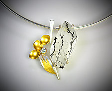 Snow Flower Pendant Necklace III by Judith Neugebauer (Gold, Silver & Stone Necklace)