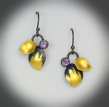 Amethyst Leaf Dangle Earrings by Judith Neugebauer (Gold, Silver & Stone Earrings)