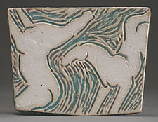 Wave Tumble, Tile Drawing Series by Jeri Hollister (Ceramic Wall Sculpture)