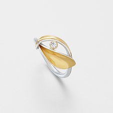 Two Leaves Ring with Diamond by Nancy Linkin (Gold & Silver Ring)