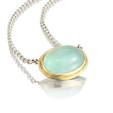 Aqua Chalcedony Cabochon Necklace by Gabriel Ofiesh (Gold, Silver & Stone Necklace)