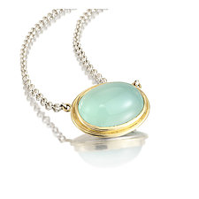 Aqua Chalcedony Cabochon Necklace by Gabriel Ofiesh (Gold, Silver & Stone Necklace)