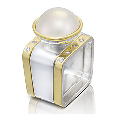 Square Ring: White Mabe by Gabriel Ofiesh (Gold, Silver & Pearl Ring)
