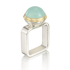 Square Ring: Round Aqua Chalcedony by Gabriel Ofiesh (Silver & Stone Ring)
