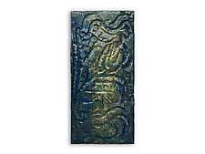 Textural Glass Panel in Cobalt and Bronze by Mira Woodworth (Art Glass Wall Sculpture)