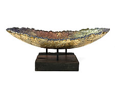 Oblong Vessel in Violets by Mira Woodworth (Art Glass Sculpture)