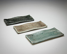 Three Woodgrain Textured Petite Trays by Carol Green (Ceramic Serving Piece)