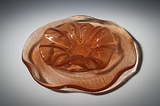 Nesting Pinstripe Ruffled Bowls in Persimmon by Carol Green (Art Glass Bowl)