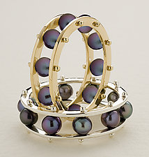 Black Pearl Tambourine Ring by Patricia Madeja (Gold or Silver & Pearl Ring)