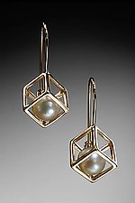 Cage Cubed Earrings by Patricia Madeja (Silver & Pearl Earrings)