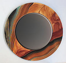 Golden Wedge Round Mirror by Ingela Noren and Daniel  Grant (Wood Mirror)