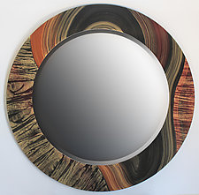 River Tiger Round Mirror by Ingela Noren and Daniel  Grant (Wood Mirror)