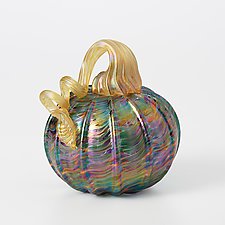 Carnival Iridescent Pumpkin by Mark Rosenbaum (Art Glass Sculpture)
