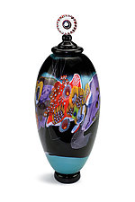 Color Field Jar in Teal and Black by Wes Hunting (Art Glass Vessel)