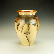 Medium Mustard Yellow and Orange Horsehair Raku Jar by Lance Timco (Ceramic Vessel)