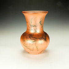 Tall Orange Horsehair Raku Pottery by Lance Timco (Ceramic Vessel)