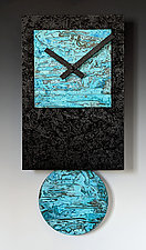 Black Tie Pendulum Clock with Verdigris Copper by Leonie Lacouette (Metal & Wood Clock)