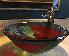 Red Sockeye Salmon Sink by Mark Ditzler (Art Glass Sink)