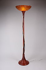 Bubinga Honeycomb Torchiere with Walnut and Maple Tendrils by Clark Renfort (Mixed-Media Floor Lamp)