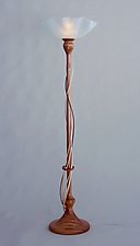 Sapele Torchiere with Maple and Walnut Tendrils by Clark Renfort (Mixed-Media Floor Lamp)