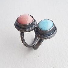 Carved Two Stone Ring by Heather Guidero (Silver & Stone Ring, Size 7)