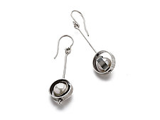 Saturn Long Pearl Earrings by Kathleen Lamberti (Silver & Pearl Earrings)