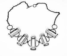 White Enameled Link Necklace by Kathleen Lamberti (Enamel & Silver Necklace)