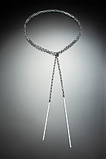 Black and White Linear Lariat by Rina S. Young (Silver Necklace)